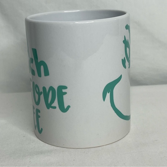 "I'm a Grinch Before Coffee" Mug. White & Turquoise - Picture 4 of 6